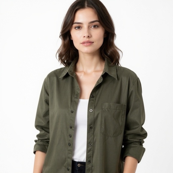 ZARA 100% Linen Button Down Military Green Shirt Sz S - Picture 1 of 5